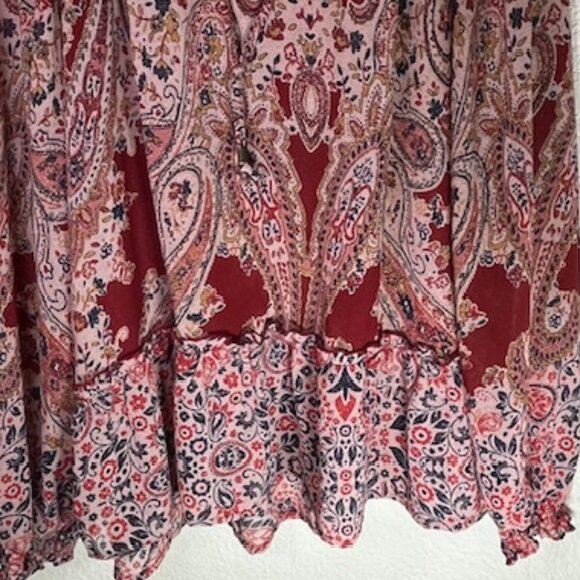 Knox Rose Burgundy Multicolor Floral Popover Top- Size S - Picture 6 of 14